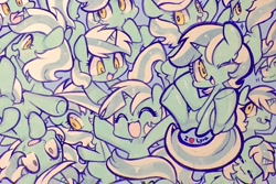 Size: 1280x854 | Tagged: safe, artist:mosamosa_n, imported from derpibooru, lyra heartstrings, pony, unicorn, cute, eyes closed, japan ponycon, lyrabetes, lyravasion, multeity, one eye closed, traditional art, wink