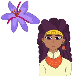 Size: 1122x1172 | Tagged: safe, artist:nightmareonelmstfan, imported from derpibooru, saffron masala, human, crocus, cutie mark, dark skin, female, flower, human coloration, humanized, simple background, solo