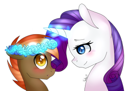 Size: 1024x731 | Tagged: safe, artist:yukko309, imported from derpibooru, button mash, rarity, blushing, female, male, rarimash, shipping, simple background, straight, transparent background