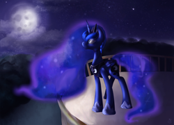 Size: 2550x1831 | Tagged: safe, artist:aelwyng, imported from derpibooru, princess luna, balcony, female, moon, night, solo, stars