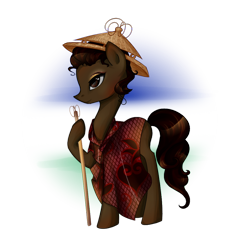 Size: 1000x1000 | Tagged: safe, artist:yuntaoxd, imported from derpibooru, pony, clothes, dress, eyeshadow, hat, lesotho, makeup, nation ponies, national flag, ponified, solo, staff