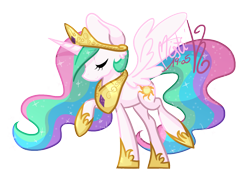 Size: 1400x1000 | Tagged: safe, artist:mistiknco, imported from derpibooru, princess celestia, pony, eyes closed, female, mare, raised hoof, simple background, solo, spread wings, transparent background