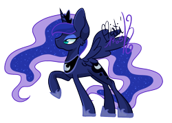 Size: 1400x1000 | Tagged: safe, artist:mistiknco, imported from derpibooru, princess luna, female, frown, raised hoof, simple background, solo, spread wings, transparent background