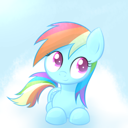 Size: 2000x2000 | Tagged: safe, artist:heavymetalbronyyeah, imported from derpibooru, rainbow dash, pegasus, pony, cloud, cute, dashabetes, female, happy, looking away, mare, prone, smiling, solo