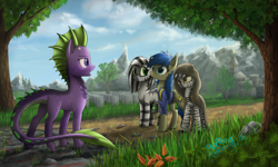 3192045 - safe, artist:webkinzworldz, bird, dragon, earth pony