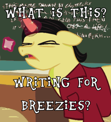 Size: 518x572 | Tagged: safe, artist:chopsticks, edit, imported from derpibooru, breezie, community, funny, hilarious in hindsight, meme, picture for breezies (reaction image), ponified, ponified meme, reaction image, reading, rule 85, senor chang, señor chang, solo, squint, tv show