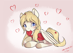 Size: 1450x1050 | Tagged: safe, artist:alasou, imported from derpibooru, oc, oc only, pegasus, pony, cute, gift art, heart, looking at you, mouth hold, ocbetes, solo