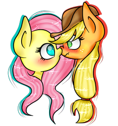 Size: 2154x2303 | Tagged: safe, artist:cofee-love, imported from derpibooru, applejack, fluttershy, appleshy, blushing, boop, female, lesbian, noseboop, nuzzling, shipping, simple background, transparent background, wavy mouth