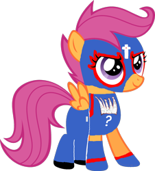 Size: 1280x1418 | Tagged: safe, artist:skulluigi, imported from derpibooru, scootaloo, 1000 hours in ms paint, crossover, female, luchador, luchador mask, mask, ms paint, parody, rey mysterio, solo, wrestling, wwe