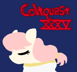 Size: 640x600 | Tagged: safe, artist:ficficponyfic, imported from derpibooru, oc, oc only, oc:hope blossoms, earth pony, pony, colt quest, color, cyoa, eyes closed, female, logo, mare, ponytail, recap, robes, solo, title, title card