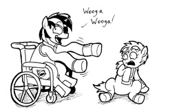 Size: 1482x961 | Tagged: safe, artist:mistermech, imported from derpibooru, oc, oc only, oc:blackjack, oc:scotch tape, pony, fallout equestria, fallout equestria: project horizons, duo, monochrome