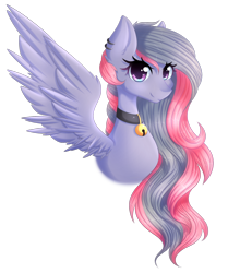 Size: 1024x1224 | Tagged: safe, artist:fluffymaiden, imported from derpibooru, oc, oc only, pegasus, pony, bell, bell collar, collar, digital art, ear piercing, earring, female, jewelry, piercing, portrait, solo