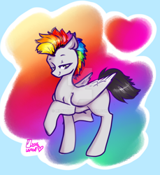 Size: 1024x1117 | Tagged: safe, artist:milkynyan, imported from derpibooru, oc, oc only, pegasus, pony, rainbow, smiling, solo