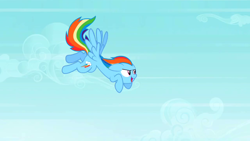 Size: 1280x720 | Tagged: safe, imported from derpibooru, screencap, rainbow dash, pegasus, pony, may the best pet win, season 2, animation error, butt wings, crotch bulge, female, flying, great moments in animation, mare, solo