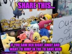 Size: 720x544 | Tagged: safe, imported from derpibooru, fluttershy, care bears, claw machine, despicable me, irl, looney tunes, meme, minions, my melody, out of order, photo, plushie, sanrio, sega, tweety bird