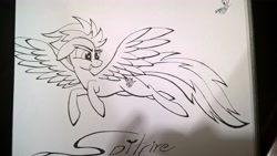 Size: 4208x2368 | Tagged: safe, artist:marewile, imported from derpibooru, spitfire, female, monochrome, signature, sketch, solo, traditional art