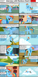 Size: 1282x2590 | Tagged: safe, imported from derpibooru, rainbow dash, comic:celestia's servant interview, caption, cloud, comic, cs captions, floppy ears, interview, lying down, prone