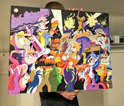 Size: 1200x1021 | Tagged: safe, artist:andypriceart, artist:the-paper-pony, idw, imported from derpibooru, 33 1-3 lp, 8-bit (character), buck withers, diamond rose, dj pon-3, gaffer, gizmo, lemony gem, long play, observer (character), princess cadance, shining armor, sweetcream scoops, vinyl scratch, alicorn, earth pony, pegasus, pony, unicorn, neigh anything, spoiler:comic, spoiler:comic11, 8-bit (g4), 80s, adam ant, andy you magnificent bastard, boy george, cowbell, cutiespark, danny elfman, devo, dj-pon3, drum kit, drums, energy dome, female, ferris bueller's day off, filly, filly vinyl scratch, frankie goes to hollywood, keytar, little girls, lyrics, male, musical instrument, new wave, observer, official, oingo boingo, revenge of the nerds, song reference, spread wings, stallion, teary eyes, text, the mystic knights of the electric stable, wings, younger