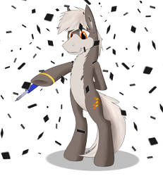 Size: 2667x2891 | Tagged: safe, alternate version, artist:crusierpl, imported from derpibooru, oc, oc only, earth pony, pony, integrated circuit, male, simple background, smiling, soldering iron, solo, stallion, standing, transparent background, underhoof