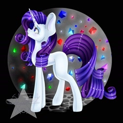 Size: 1998x1998 | Tagged: safe, artist:starletxox, imported from derpibooru, rarity, pony, big ears, female, gem, horn jewelry, jewelry, signature, solo