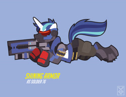 Size: 3300x2550 | Tagged: safe, artist:inspectornills, imported from derpibooru, shining armor, clothes, crossover, gun, male, overwatch, soldier 76, solo, weapon