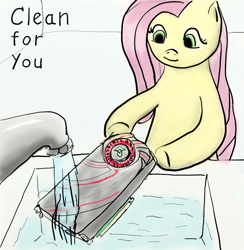 Size: 846x868 | Tagged: safe, artist:trixsun, imported from derpibooru, fluttershy, pegasus, pony, amd, cleaning, everything is ruined, faucet, female, graphics card, hoof hold, mare, radeon, sink, smiling, solo, this will end in tears, this will end in tears and/or death, underhoof, video card, washing, wat, water, why, you fool