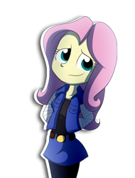 Size: 5887x7758 | Tagged: safe, artist:fj-c, imported from derpibooru, fluttershy, equestria girls, absurd resolution, android 18, clothes, cosplay, costume, denim skirt, dragon ball, dragon ball z, female, lazuli, pantyhose, skirt, solo