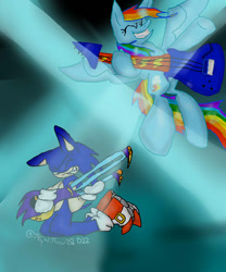 Size: 540x648 | Tagged: safe, artist:skywillow28022, imported from derpibooru, rainbow dash, crossover, guitar, sonic the hedgehog, sonic the hedgehog (series), sonic underground