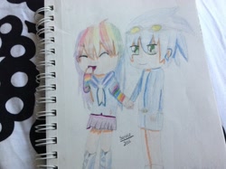 Size: 2592x1936 | Tagged: safe, artist:artistgamergirl1022, imported from derpibooru, rainbow dash, human, crossover, female, humanized, interspecies, male, shipping, sonic the hedgehog, sonic the hedgehog (series), sonicdash, straight, traditional art