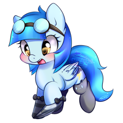 Size: 1000x1000 | Tagged: safe, artist:mrsremi, imported from derpibooru, oc, oc only, oc:stormy skies, pegasus, pony, clothes, cute, goggles, solo, stockings