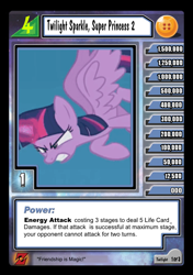 Size: 510x723 | Tagged: safe, imported from derpibooru, screencap, twilight sparkle, alicorn, pony, the cutie re-mark, blast, card, dragon ball, dragon ball z, dragon ball z collectable card game, glare, magic, magic beam, magic blast, meta, personality card, twilight sparkle (alicorn)