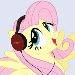 Size: 400x400 | Tagged: safe, artist:regolithx, edit, imported from derpibooru, fluttershy, audiophile, female, headphones, solo