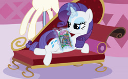 Size: 3300x2029 | Tagged: safe, artist:mlp-silver-quill, idw, imported from derpibooru, rarity, fainting couch, female, glowing horn, lying down, magic, on side, side, solo, telekinesis