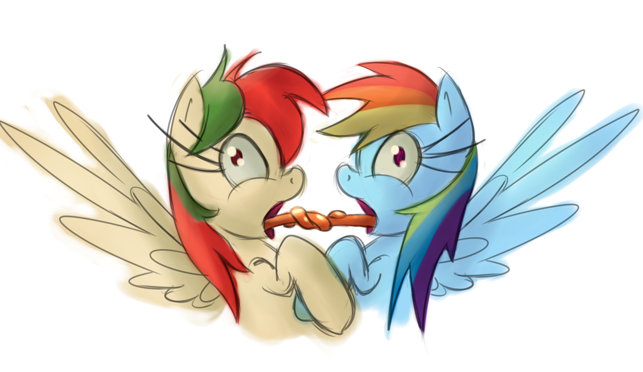 1169064 - suggestive, rainbow dash, female, pony, oc, pegasus, shipping,  tongue out, lesbian, kissing, canon x oc, wat, long tongue, french kiss,  sloppy kissing, artist:leadhooves, impossibly long tongue, tongue tied,  oc:blowsy wings -