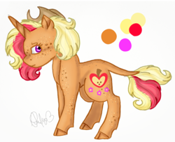 Size: 1280x1041 | Tagged: safe, artist:sweetheart-arts, imported from derpibooru, oc, oc only, oc:pacific rose, classical unicorn, unicorn, cloven hooves, leonine tail, magical lesbian spawn, offspring, parent:applejack, parent:rarity, parents:rarijack, reference sheet, solo