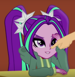 Size: 518x530 | Tagged: safe, edit, edited screencap, imported from derpibooru, screencap, aria blaze, equestria girls, boop, boop edit, cropped, finger, hand, inverted mouth