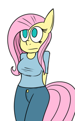 Size: 479x778 | Tagged: safe, artist:mr. rottson, imported from derpibooru, fluttershy, anthro, breasts, busty fluttershy, clothes, female, simple background, solo, white background