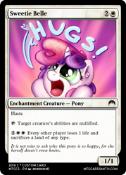 Size: 375x523 | Tagged: safe, artist:bobdude0, artist:ponithegathering, imported from derpibooru, sweetie belle, card, hug, magic the gathering, trading card