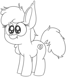 Size: 1236x1440 | Tagged: safe, artist:pastelhorses, imported from derpibooru, apple bloom, bat pony, pony, wingless bat pony, bat ponified, cute, cutie mark, female, filly, monochrome, race swap, solo, the cmc's cutie marks