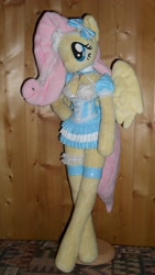 Size: 2052x3648 | Tagged: safe, artist:fluttershyap, artist:yukamina-plushies, imported from derpibooru, fluttershy, anthro, unguligrade anthro, anthro plushie, clothes, corset, dollfie, dress, female, folded wings, irl, photo, plushie, solo