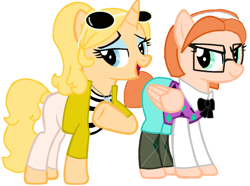 Size: 1024x762 | Tagged: safe, artist:thefanficfanpony, imported from derpibooru, pegasus, pony, unicorn, chloé bourgeois, miraculous ladybug, ponified, sabrina raincomprix, sunglasses