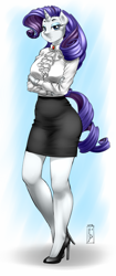 Size: 502x1200 | Tagged: safe, artist:pia-sama, imported from derpibooru, rarity, anthro, plantigrade anthro, breasts, busty rarity, clothes, female, high heels, legs, long legs, shoes, skirt, small head, solo, tube skirt