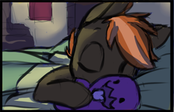 Size: 1074x691 | Tagged: safe, artist:starshinebeast, imported from derpibooru, button mash, zergling, bed, carbot, colt, plushie, sleeping, starcraft