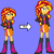 Size: 105x104 | Tagged: safe, artist:toonalexsora007, imported from derpibooru, sunset shimmer, equestria girls, arrow, comparison, female, mugen, pixel art, solo, sprite