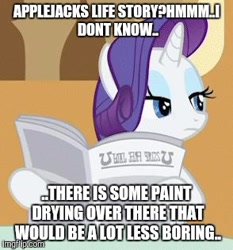 Size: 294x315 | Tagged: safe, edit, edited screencap, imported from derpibooru, screencap, rarity, background pony strikes again, female, image macro, meme, newspaper, op is a duck, op is trying to start shit, solo