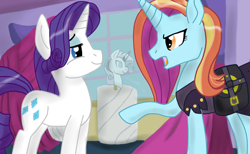 Size: 1300x800 | Tagged: safe, artist:skyscraper6, imported from derpibooru, rarity, sassy saddles, canterlot boutique