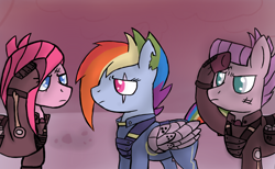 Size: 1300x800 | Tagged: safe, artist:skyscraper6, imported from derpibooru, maud pie, pinkie pie, rainbow dash, the cutie re-mark, alternate timeline, apinkalypse pie, apocalypse dash, apocalypse maud, crystal war timeline, pinkamena diane pie, scar, torn ear