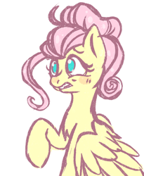 Size: 1994x2426 | Tagged: safe, artist:ruef, imported from derpibooru, fluttershy, pegasus, pony, flutter brutter, alternate hairstyle, cute, female, mare, messy bun, no pupils, shyabetes, simple background, solo, white background