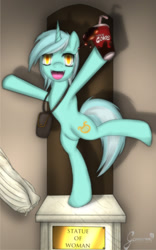 Size: 1200x1920 | Tagged: safe, artist:gamermac, imported from derpibooru, lyra heartstrings, pony, drink, fangs, female, soda, solo