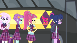 Size: 1280x720 | Tagged: safe, imported from derpibooru, screencap, fleur-de-lis, sci-twi, sour sweet, sunny flare, twilight sparkle, equestria girls, friendship games, hand on hip